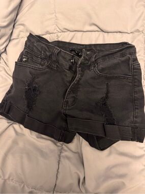 Black Distressed Cuffed Denim Shorts
